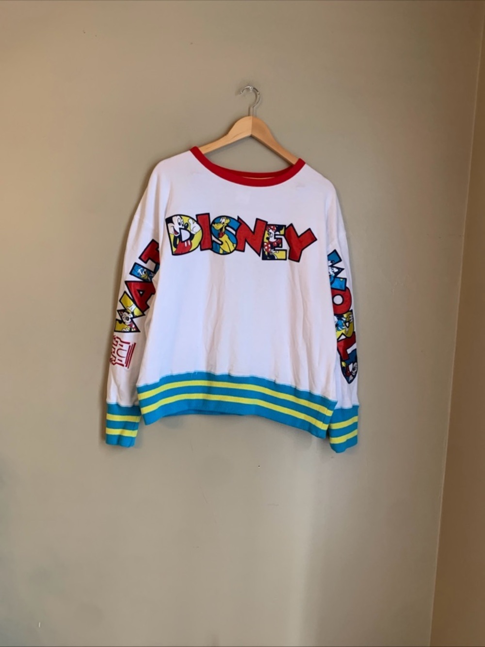 Disney World Colorful Long Sleeve Spirit Jersey Crewneck Sz L Appliqué Vacation